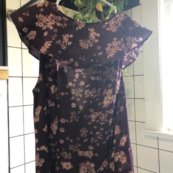 Purple & Floral Wrap Dress - Picture 2 of 4